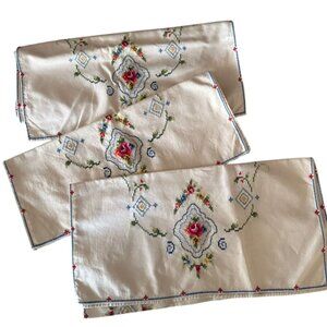 3 pc. Dresser Table Runner Vintage Embroidered